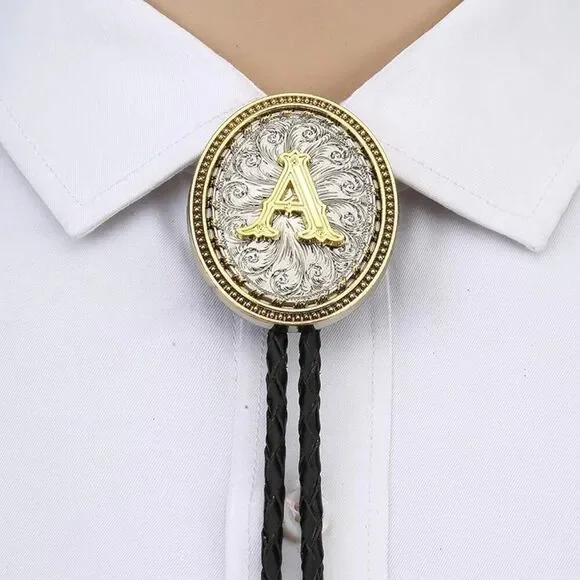 Bolo Tie Initial A Mens Casual Western Cowboy Gold And Silver Accessory New
